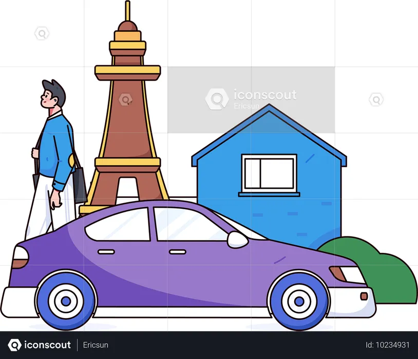 Businessman going to office by car  Illustration