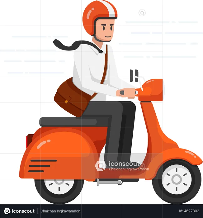 Businessman going to office via scooter  Illustration