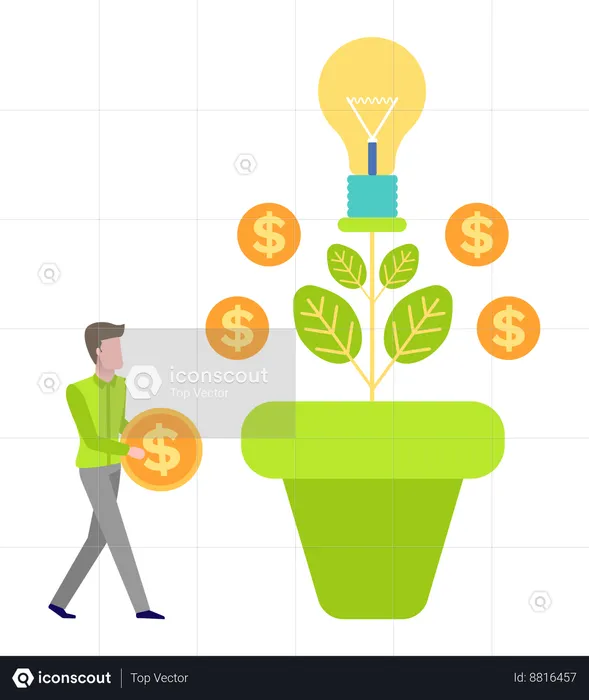 Businessman grows money plant  Illustration