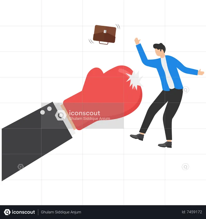 Businessman grtting punched by big hand  Illustration