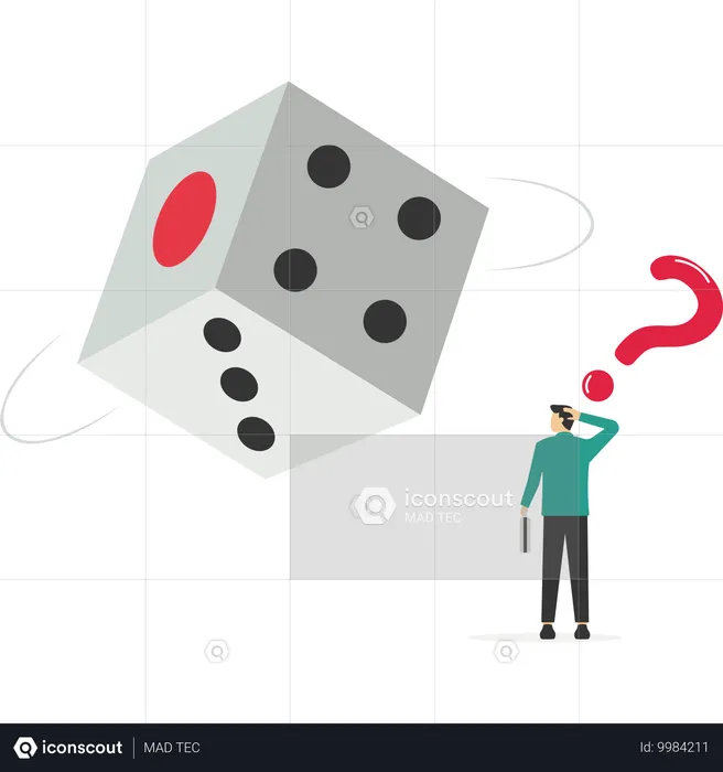 Businessman guesses number of dice  Illustration