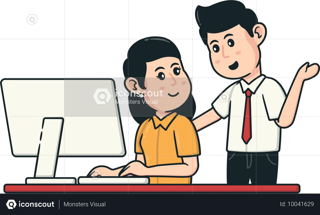 Businessman guiding employee in preparing presentation  Illustration