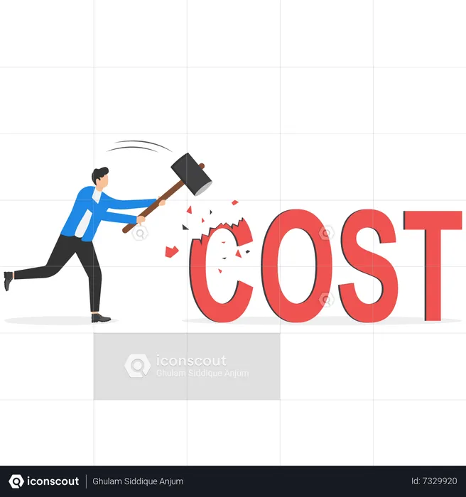 Businessman hammering text cost  Illustration