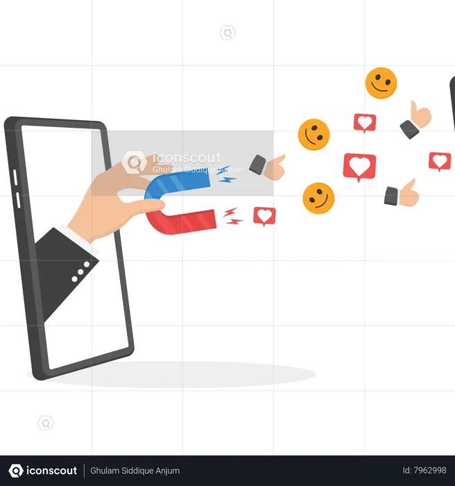Businessman hand attracting digital social media emoji  Illustration