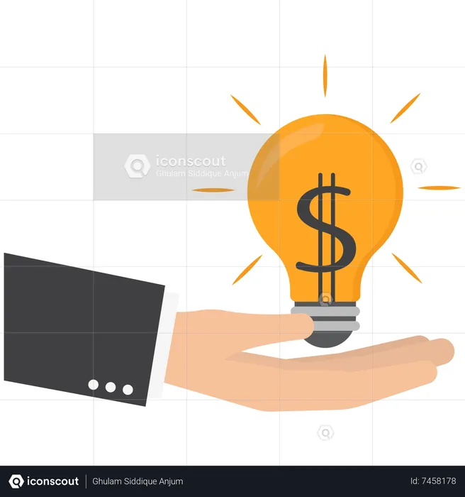 Businessman hand carrying bright lightbulb idea with dollar money sign  Illustration