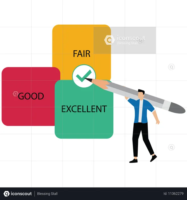 Businessman hand drawing red check mark in one checkbox with excellent word  Illustration