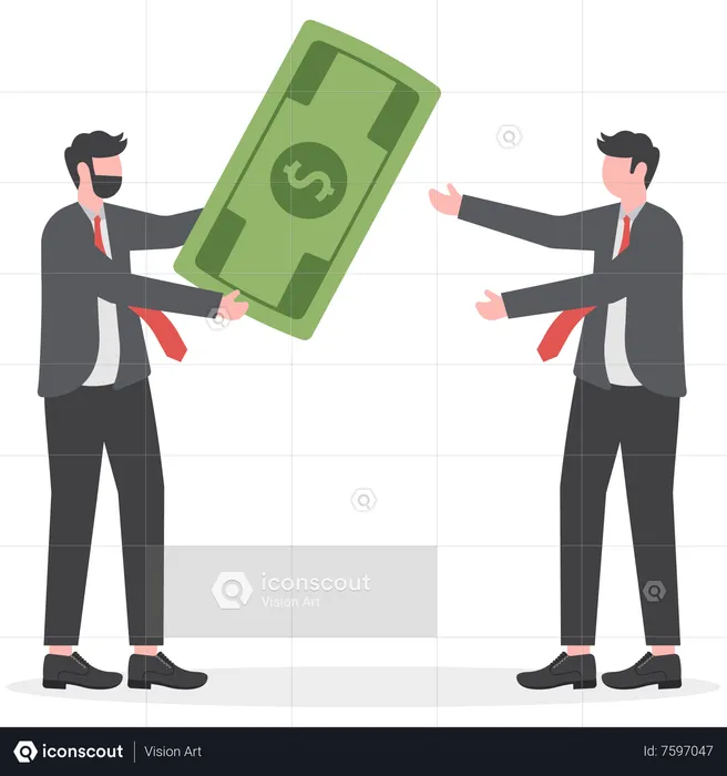 Businessman hand giving money banknote to friend hand  Illustration