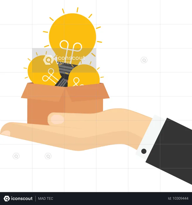 Businessman hand holding lightbulb idea box  Illustration