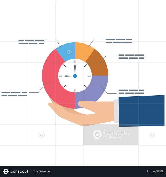 Businessman hand holding pie chart with clock  Illustration