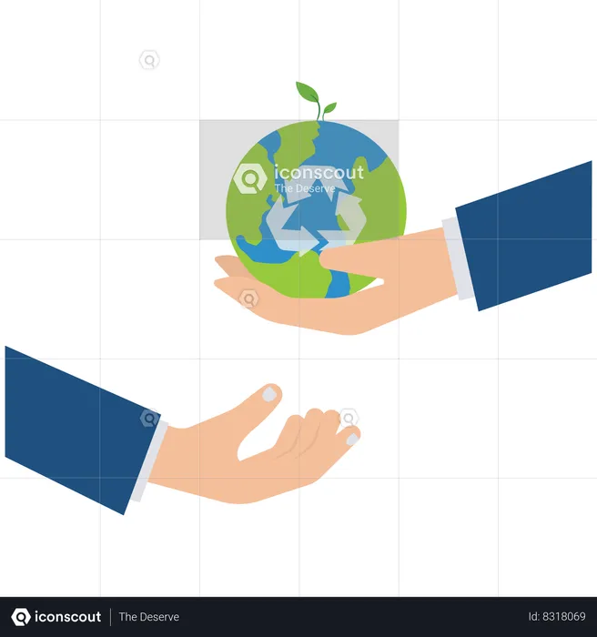 Businessman hand holding planet earth with care and other hand cover for protection  Illustration