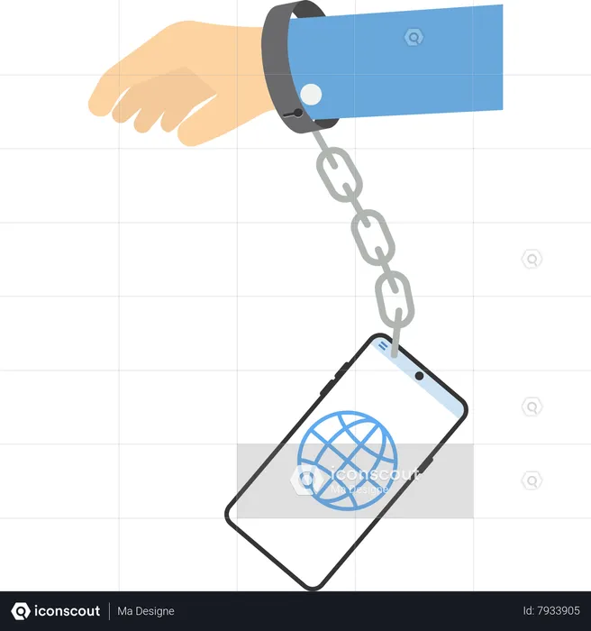 Businessman hand holding smartphone with handcuff  Illustration