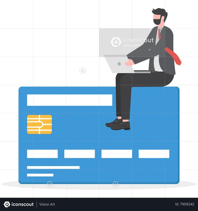 Businessman hand holding tablet in hands making online purchases  Illustration