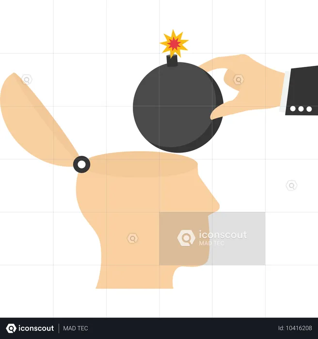 Businessman hand put a bomb to explode the brain human  Illustration