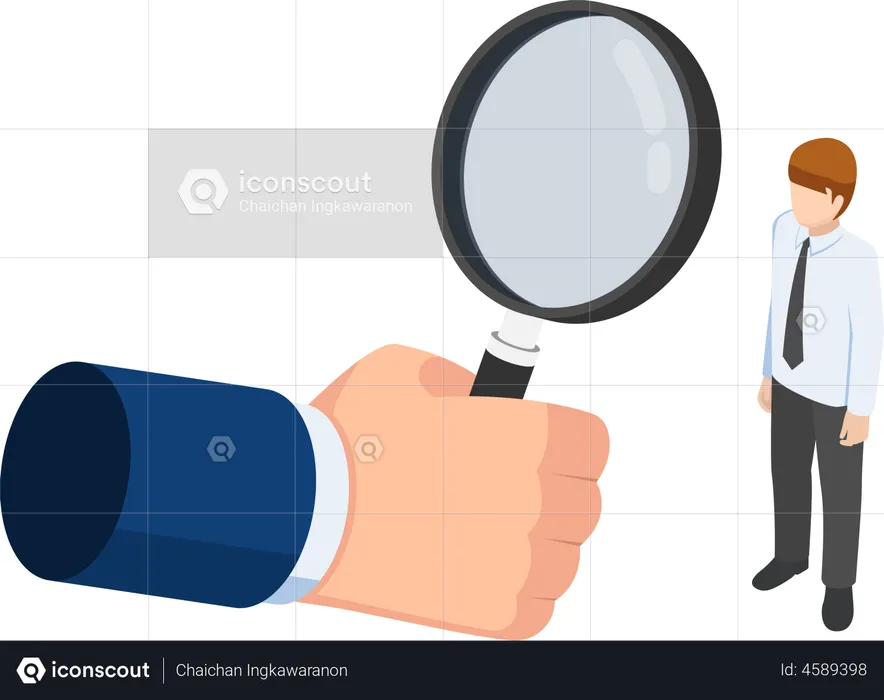Businessman hand with magnifying glass hiring business people  Illustration
