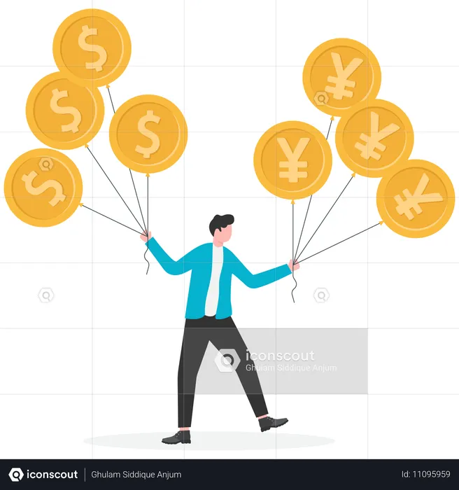 Businessman handling foreign currency  Illustration