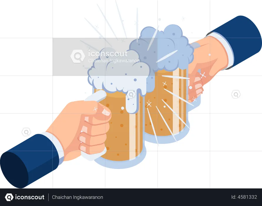 Businessman hands clinking beer mug  Illustration