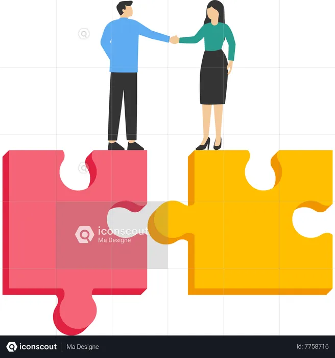 Businessman handshake matching jigsaw puzzle pieces  Illustration