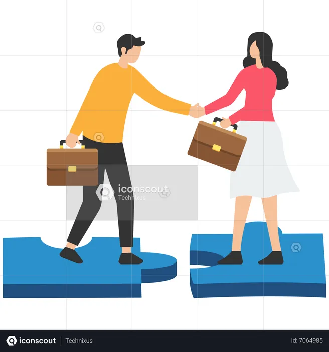 Businessman handshaking on jigsaw piece  Illustration