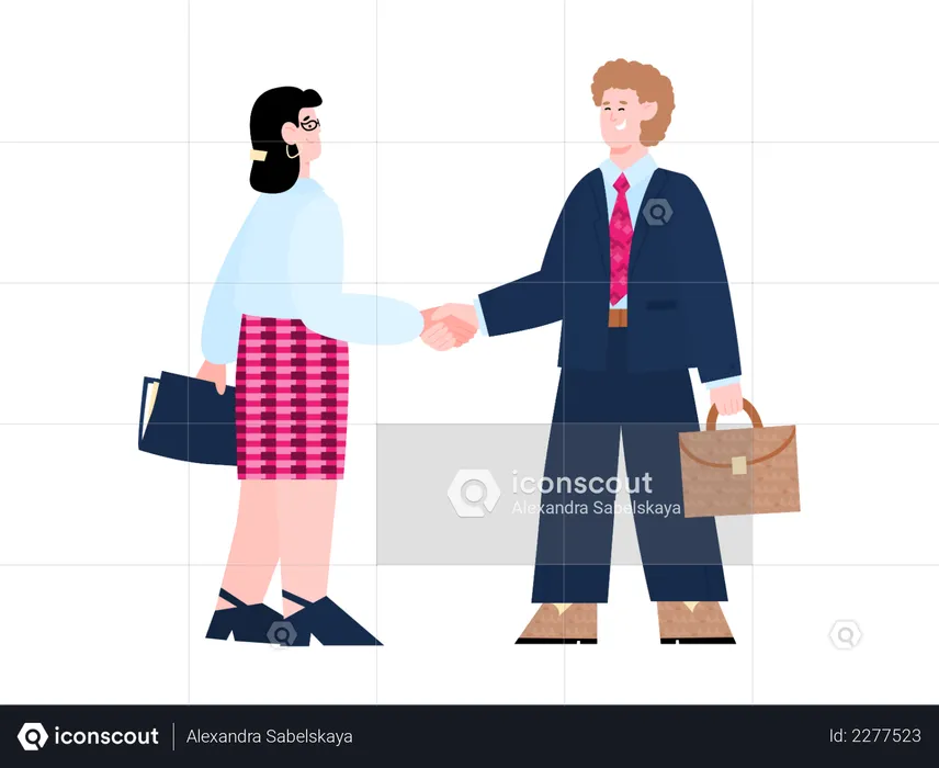 Businessman handshaking with Female employee  Illustration