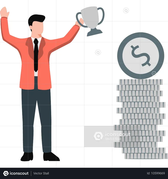 Businessman happy to win business trophy  Illustration