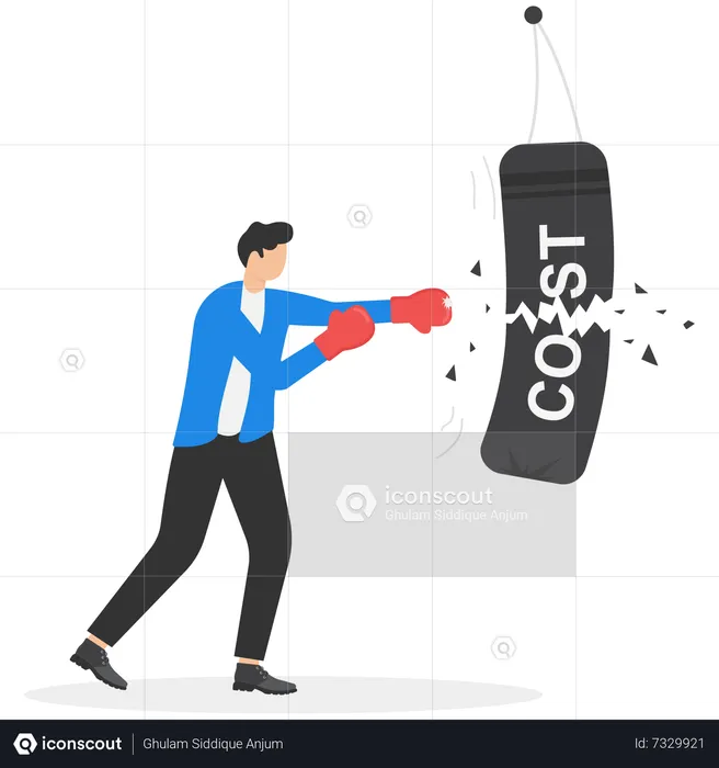 Businessman  hardly punching bag with word "cost"  Illustration