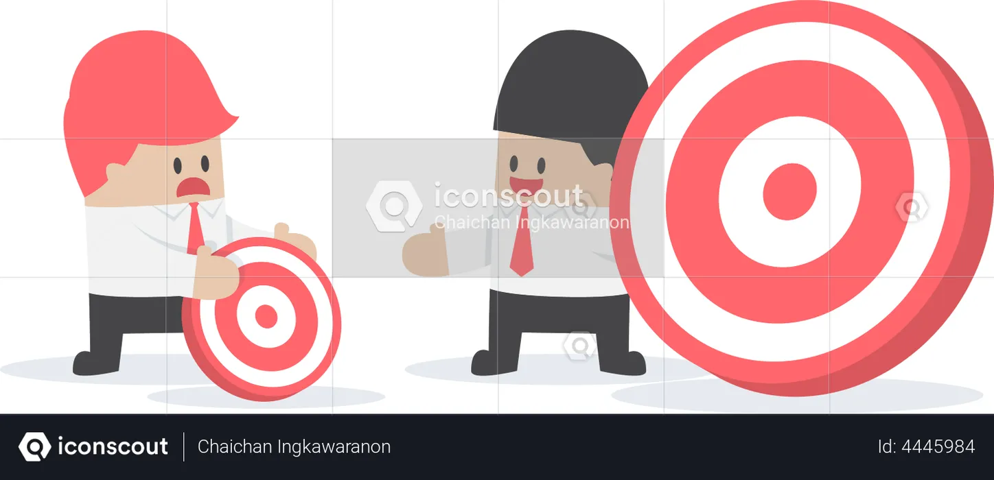 Businessman has bigger target than his friend  Illustration