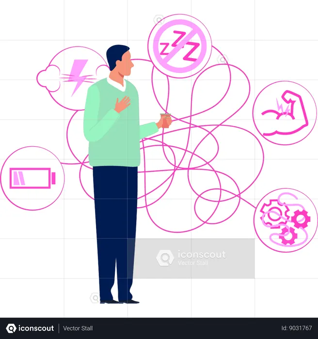 Businessman has decision fatigue  Illustration