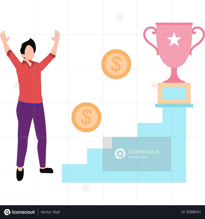 Businessman have achieved business trophy  Illustration