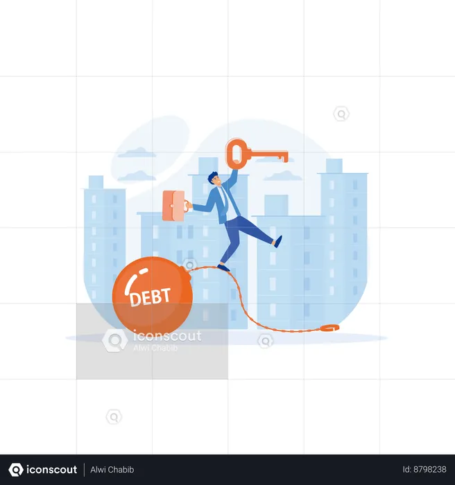 Businessman have debt free key  Illustration