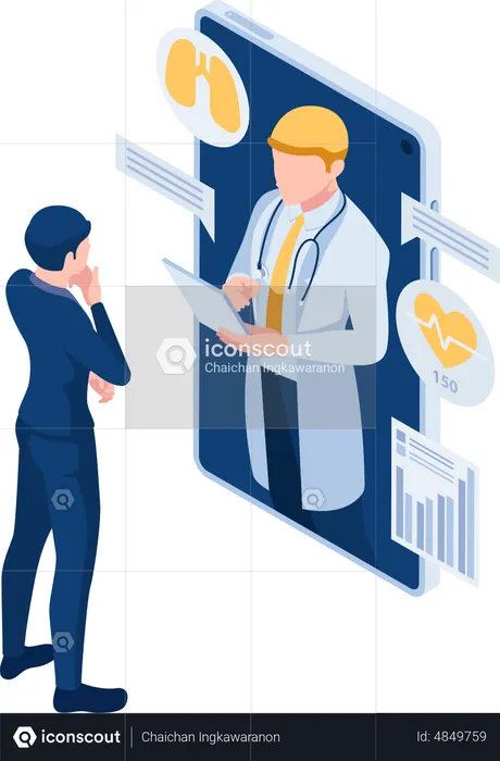 Businessman have Online Consultation with Doctor  Illustration