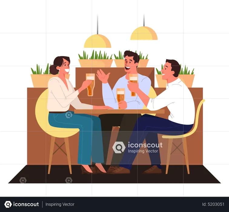 Businessman having breakfast with friends  Illustration