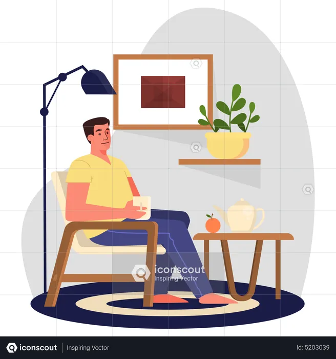 Businessman having coffee while sitting at home  Illustration