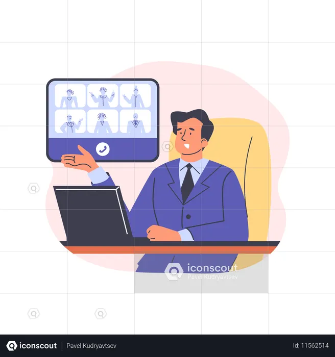 온라인 회의를 하는 사업가  일러스트레이션