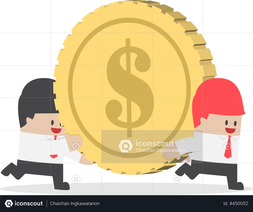 Businessman help his friend carrying big money coin  Illustration