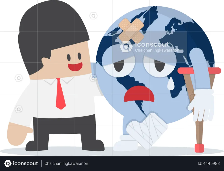 Businessman help injured planet earth  Illustration