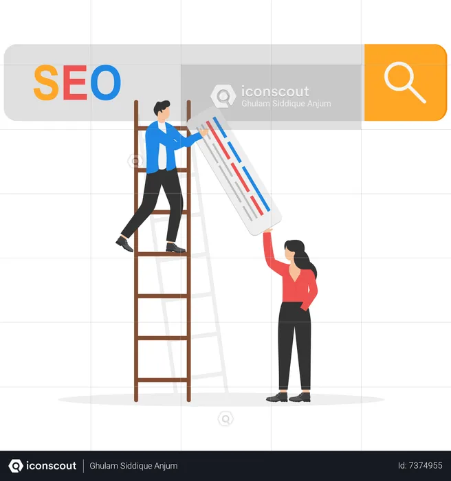 Businessman help optimize website URL to 1st rank search bar  Illustration