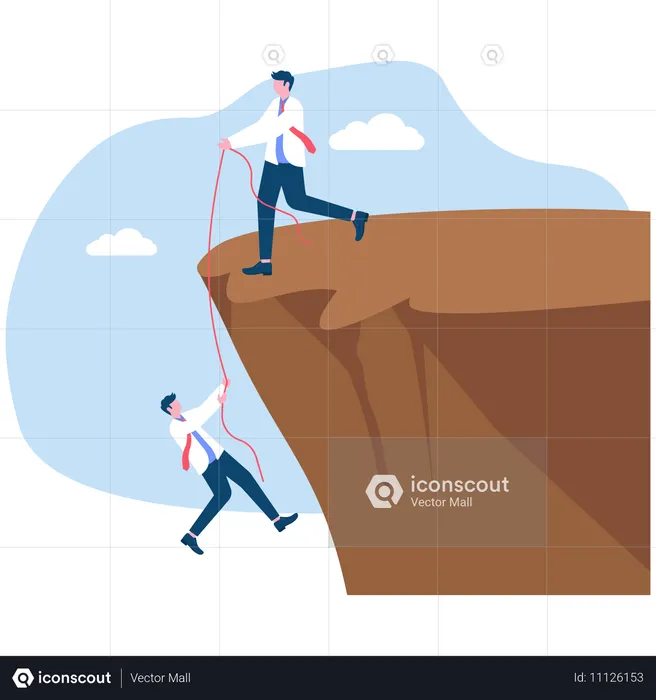 Businessman helping each other hike up mountain  Illustration