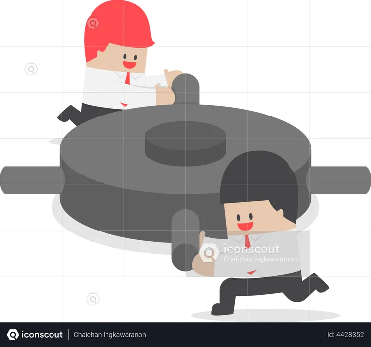 Businessman helping each other to push the gear  Illustration