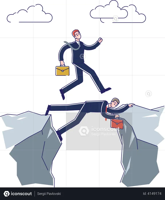 Businessman helps teammate to overcome problem  Illustration