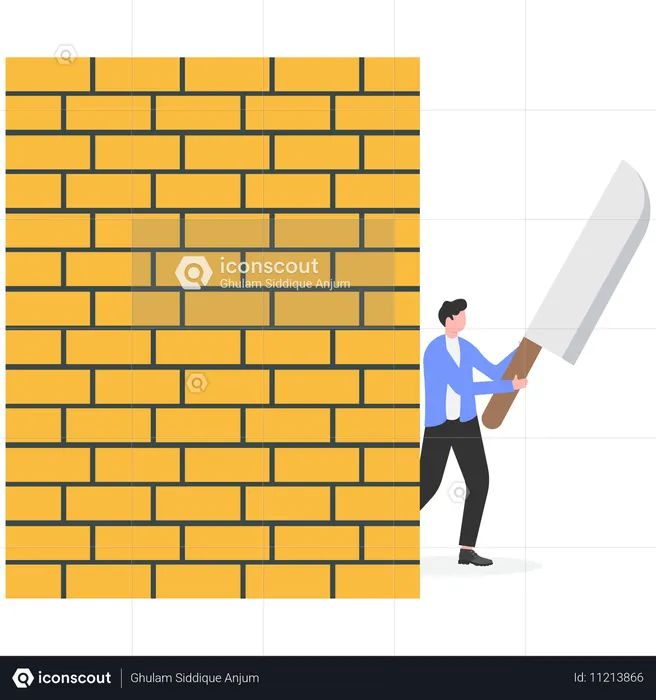 Businessman hiding behind wall  Illustration