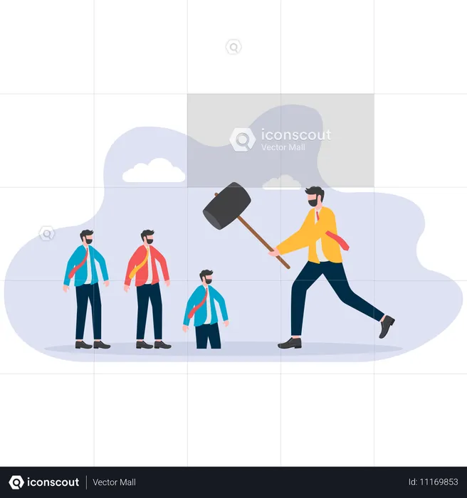 Businessman hits hammer of the big hand into ground  Illustration