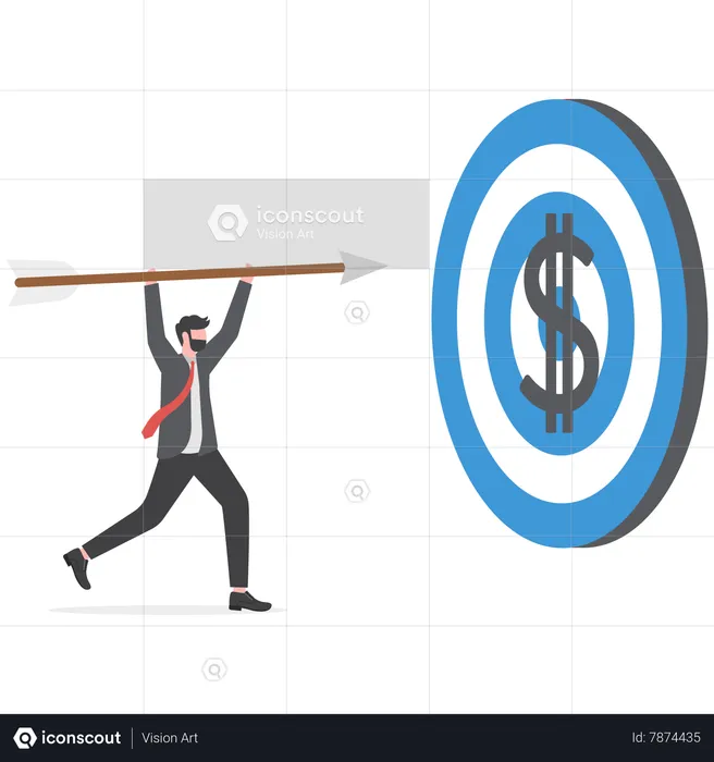 Businessman hitting dart board with the archery  Illustration