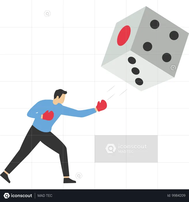 Businessman hitting huge dice  Illustration