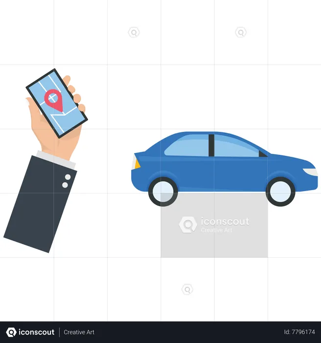 Businessman hold a mobile phone for use a car sharing  Illustration