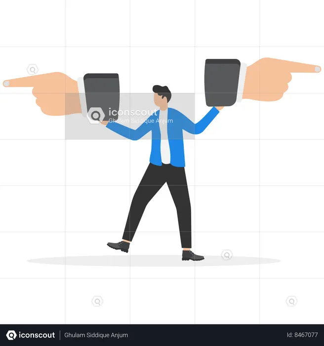 Businessman hold two different directional signage  Illustration