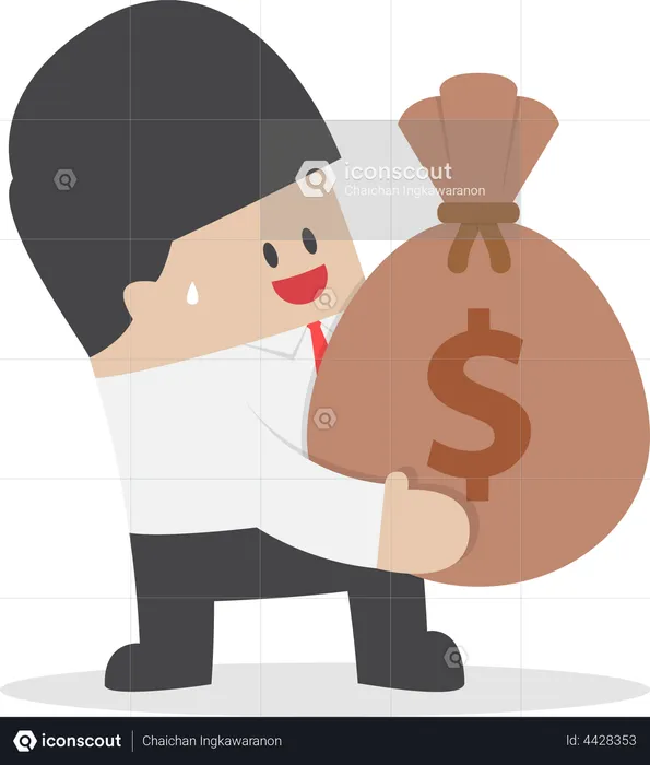 Businessman holding a money bag with dollar sign  Illustration