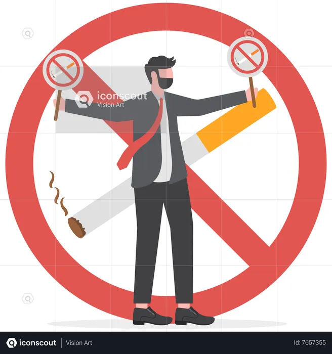 Businessman holding a no smoking signboard  Illustration