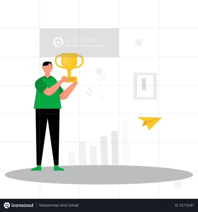 Businessman holding award  Illustration