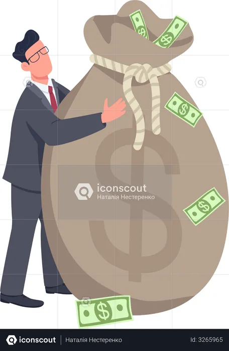 Businessman holding big money bag  Illustration