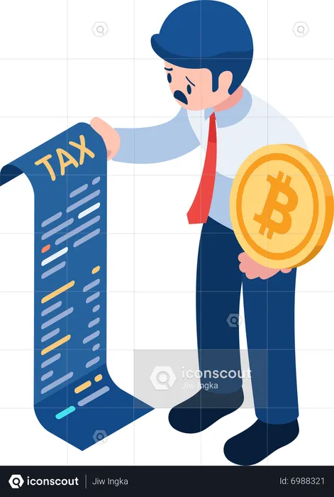 Businessman Holding Bitcoin and Tax Document  Illustration